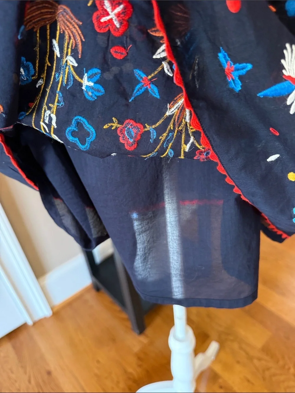Tory Burch Embroidered On or Off Shoulder Peasant Tunic Dress Navy Size Small
